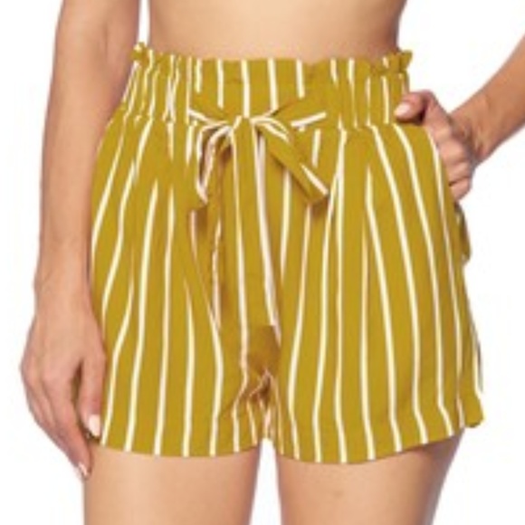 MUSTARD STRIPED SHORTS *womens ladies shorts - Picture 2 of 4